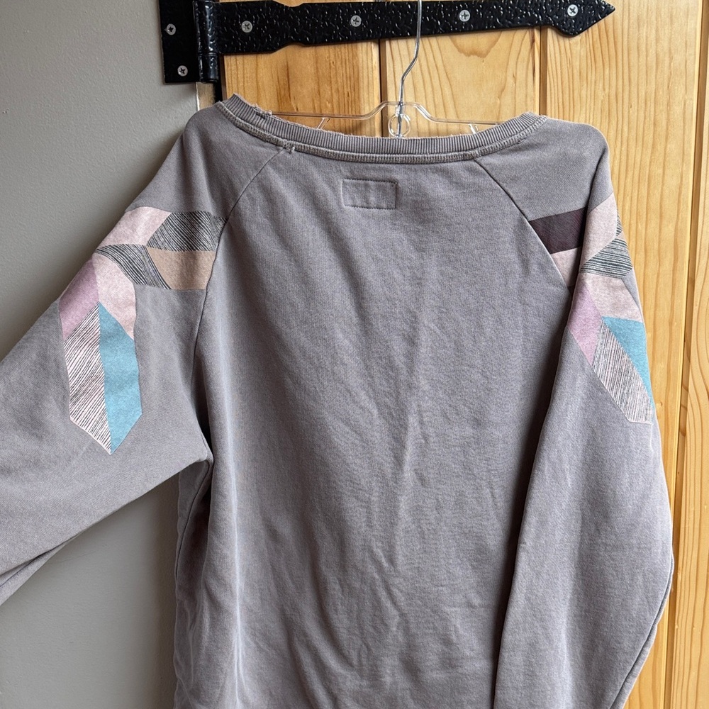 Hooey Taupe Crewneck Sweatshirt with Colorblock Sleeve Accents - Picture 6 of 9